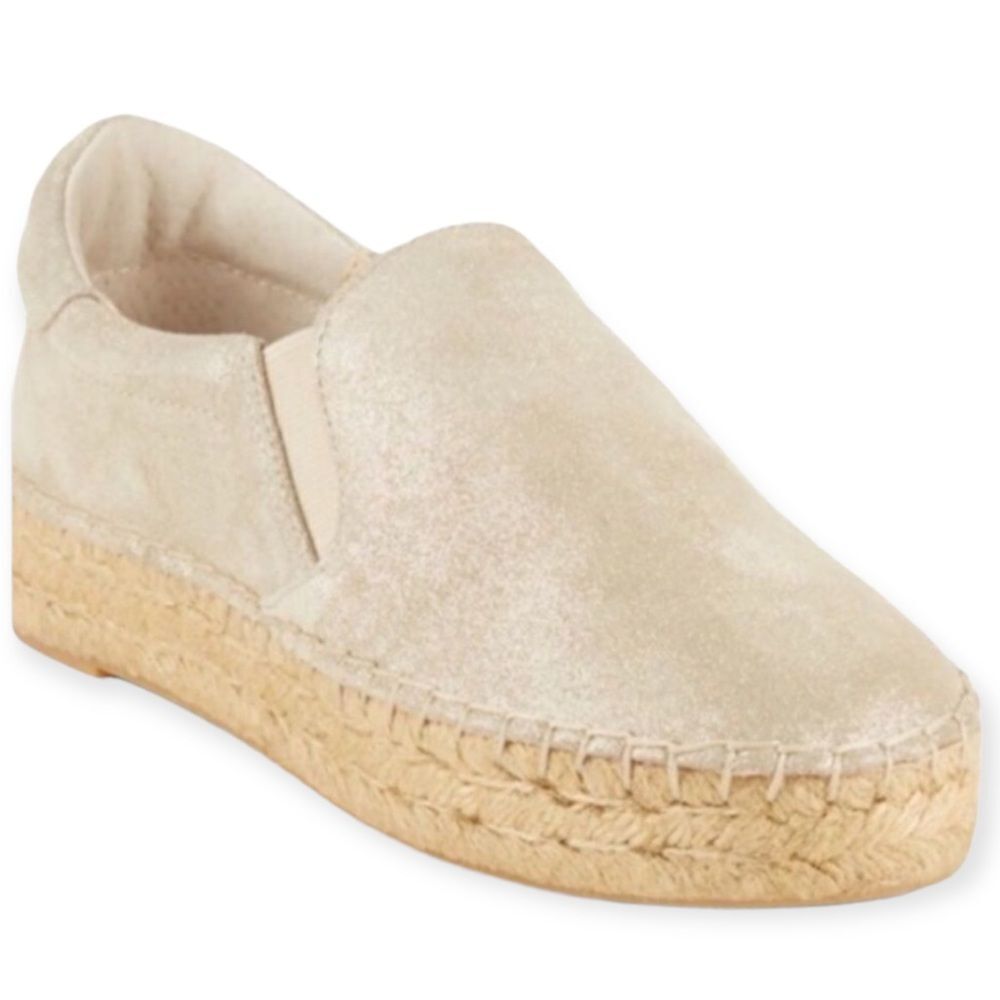 Marc Fisher Metallic Leather Espadrilles Slip On Hemp Wrap Loafers
